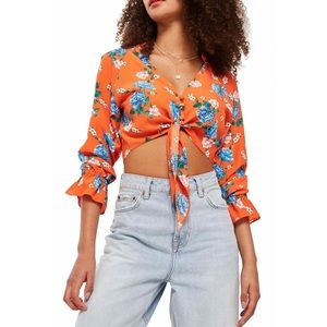 TOPSHOP | Floral Tie Plunge Blouse